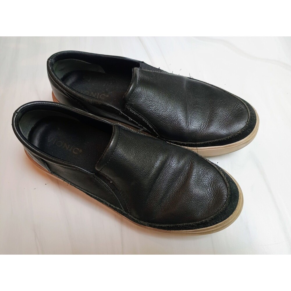 VIONIC KEARNY BLACK LEATHER UPPER COMFORT PLATFORM FLATS SZ 9 1/2 SHOE